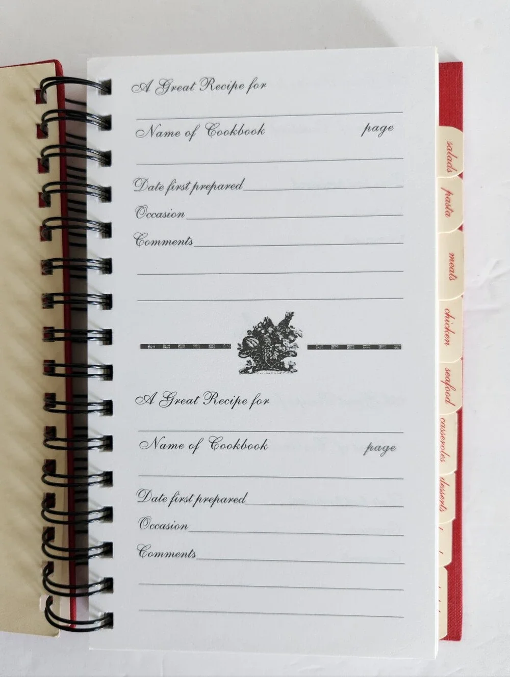 Vintage Recipe Tracking Guide Spiral-Bound Notebook of Favorite Cookbook Recipes